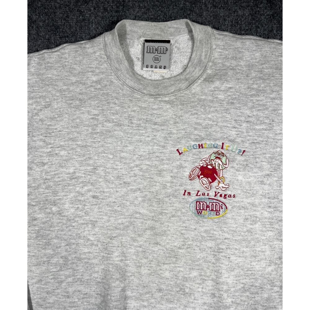Y2K M&M’s World Las Vegas Crewneck Sweatshirt Gray Adult Medium